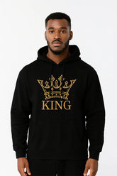 Black KING Hoodie | Mid-Weight Fleece Pullover with Crown Print