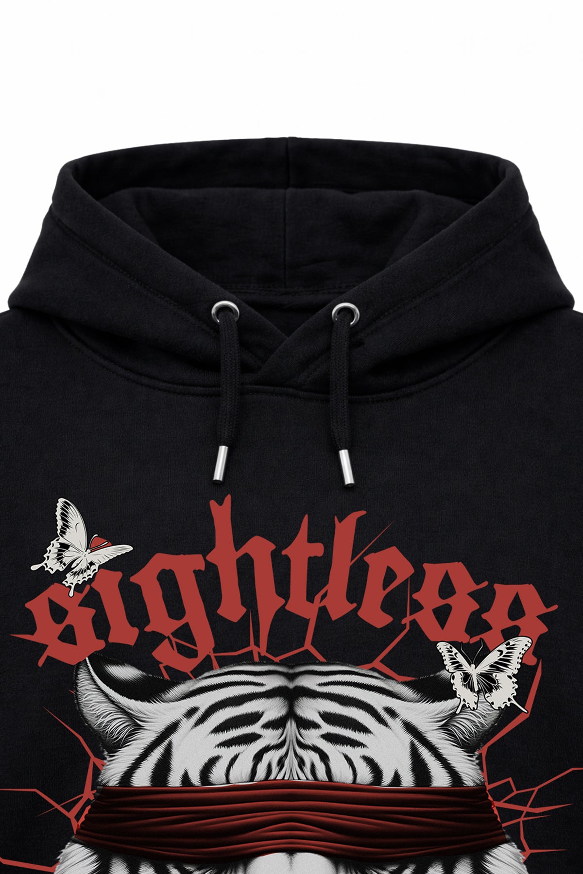 Black Cotton-Blend Pullover Hoodie - Gothic Tiger Art Print Secondary image