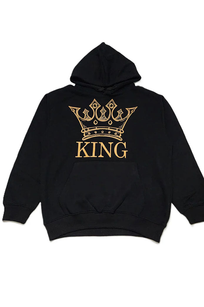 Black KING Hoodie | Mid-Weight Fleece Pullover with Crown Print