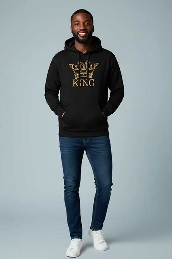 Black KING Hoodie | Mid-Weight Fleece Pullover with Crown Print