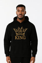 Black KING Hoodie | Mid-Weight Fleece Pullover with Crown Print