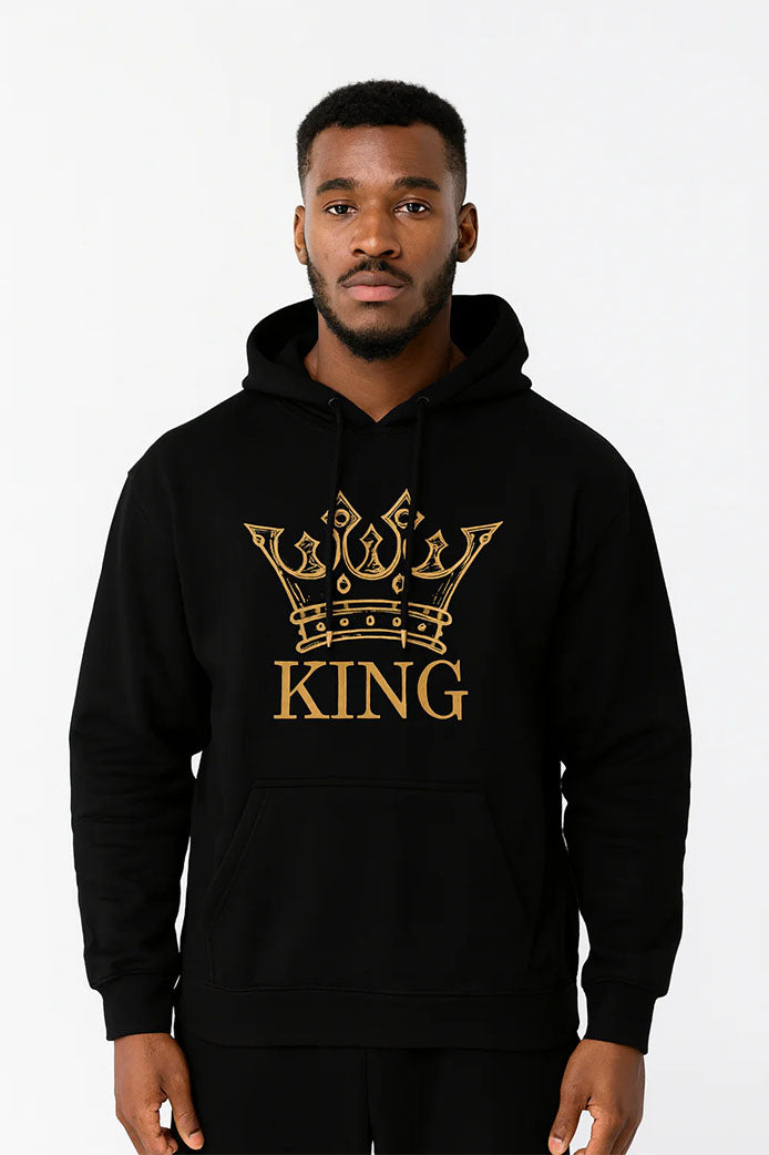 Black KING Hoodie | Mid-Weight Fleece Pullover with Crown Print