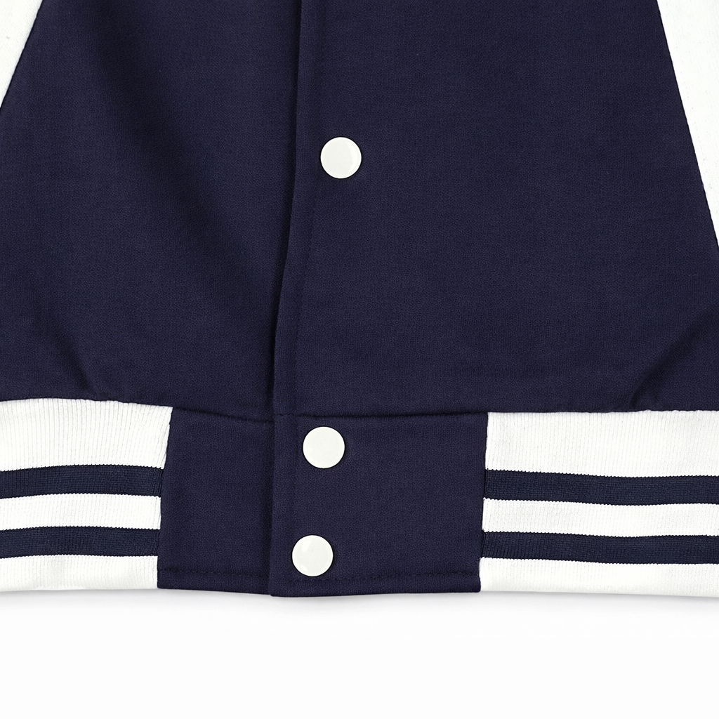 Classic Varsity Jacket – Button-Up Letterman Jacket, 80% Cotton 20% Polyester, Casual Streetwear Coat – Red, Navy, Black