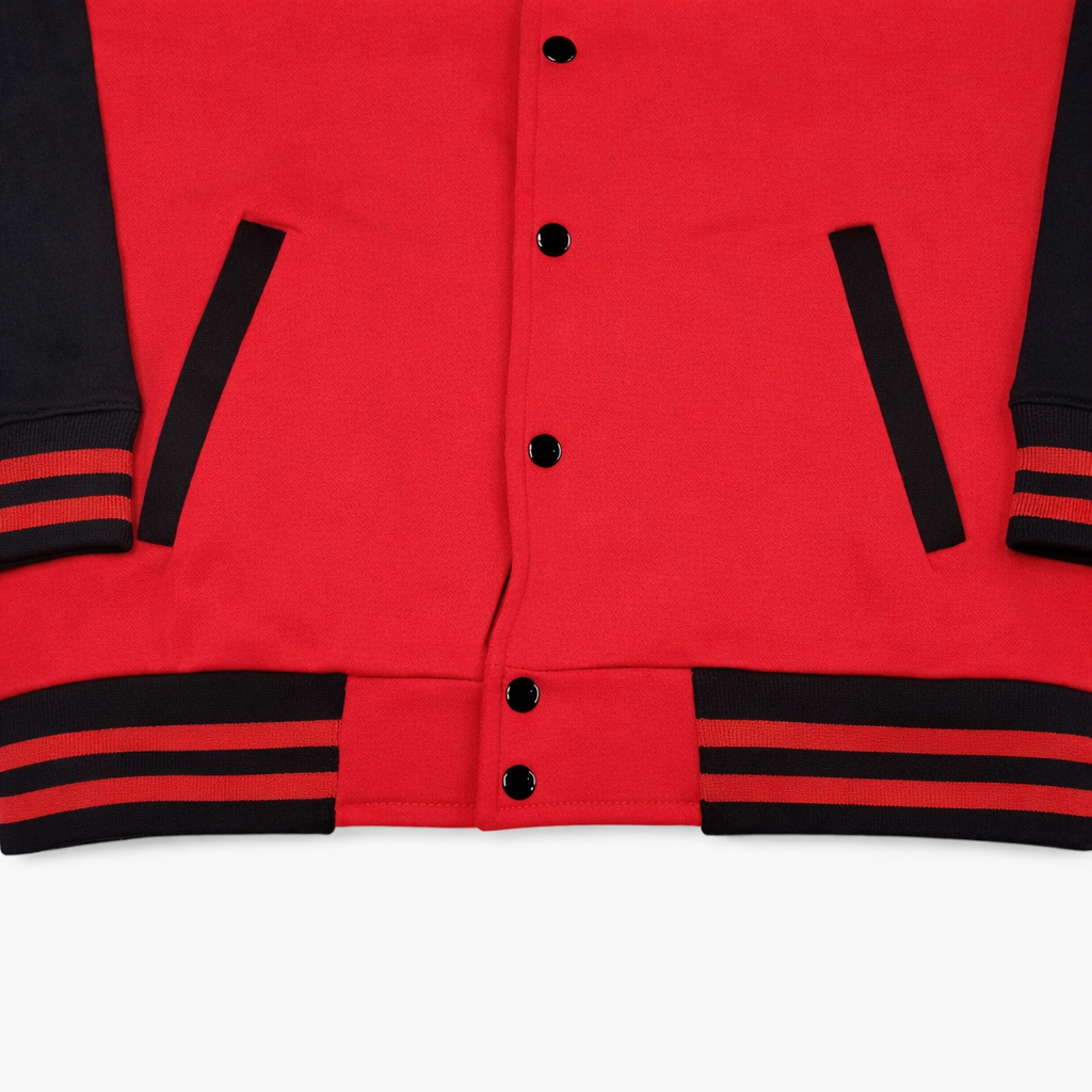 Classic Varsity Jacket – Button-Up Letterman Jacket, 80% Cotton 20% Polyester, Casual Streetwear Coat – Red, Navy, Black