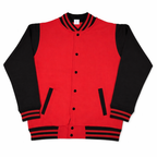 Classic Varsity Jacket – Button-Up Letterman Jacket, 80% Cotton 20% Polyester, Casual Streetwear Coat – Red, Navy, Black