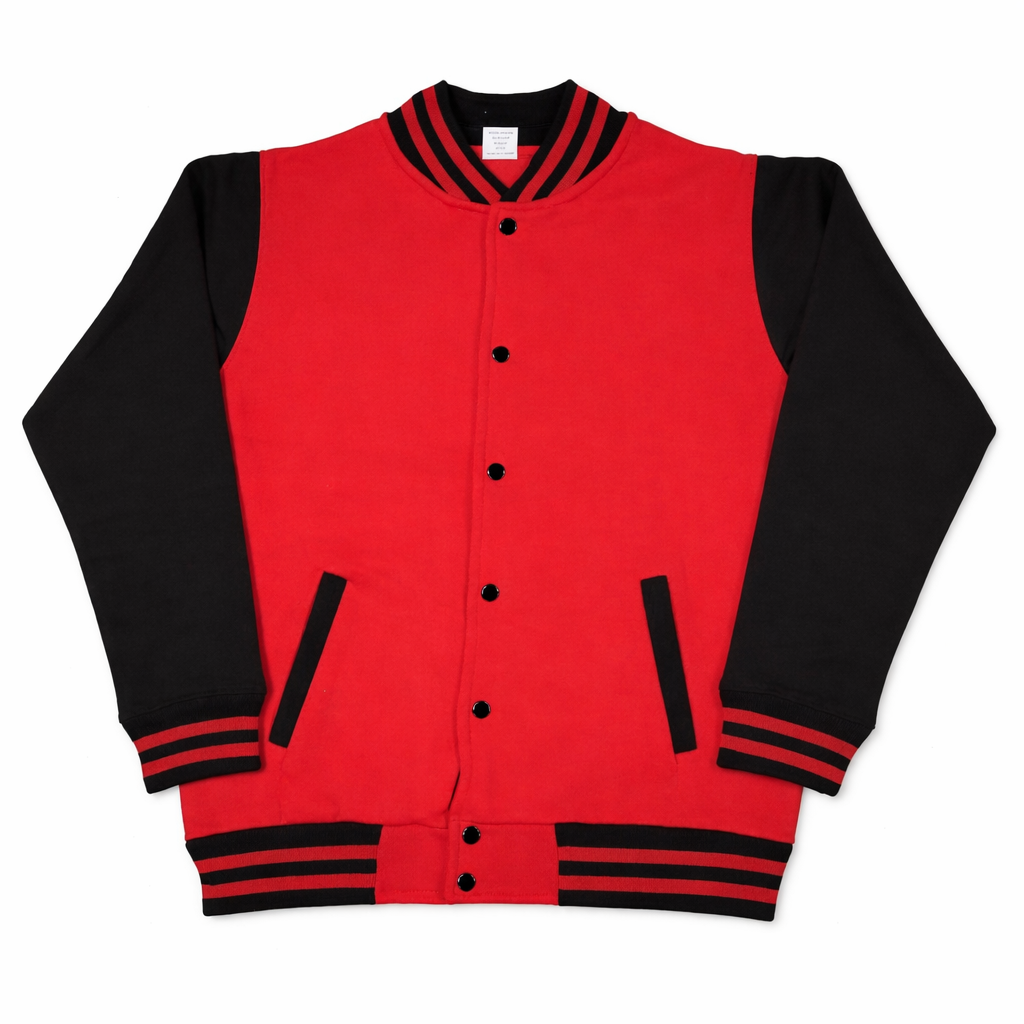 Classic Varsity Jacket – Button-Up Letterman Jacket, 80% Cotton 20% Polyester, Casual Streetwear Coat – Red, Navy, Black