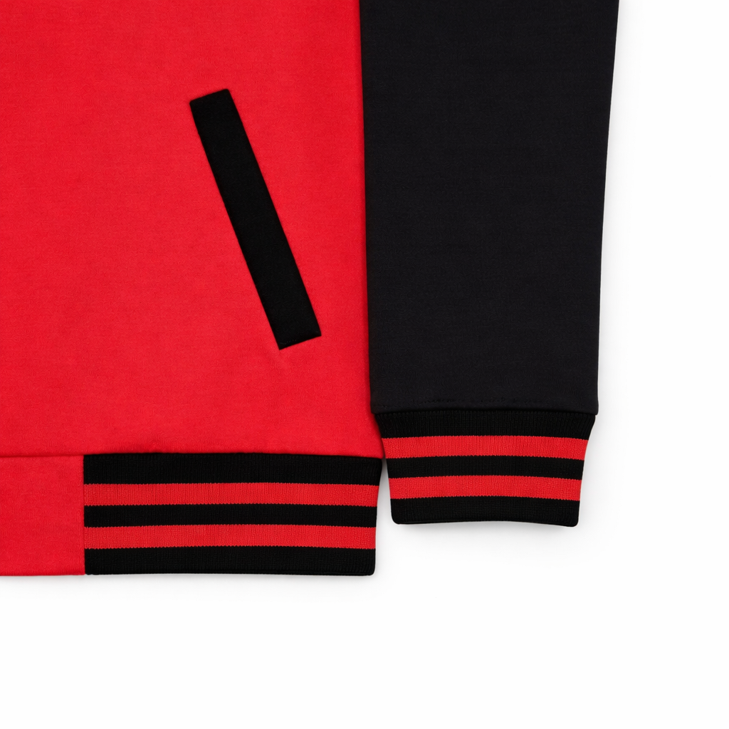 Classic Varsity Jacket – Button-Up Letterman Jacket, 80% Cotton 20% Polyester, Casual Streetwear Coat – Red, Navy, Black