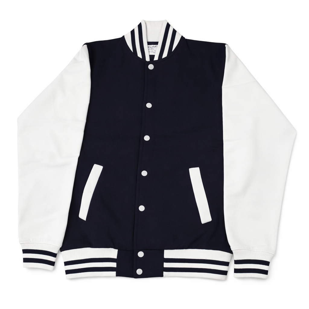 Classic Varsity Jacket – Button-Up Letterman Jacket, 80% Cotton 20% Polyester, Casual Streetwear Coat – Red, Navy, Black