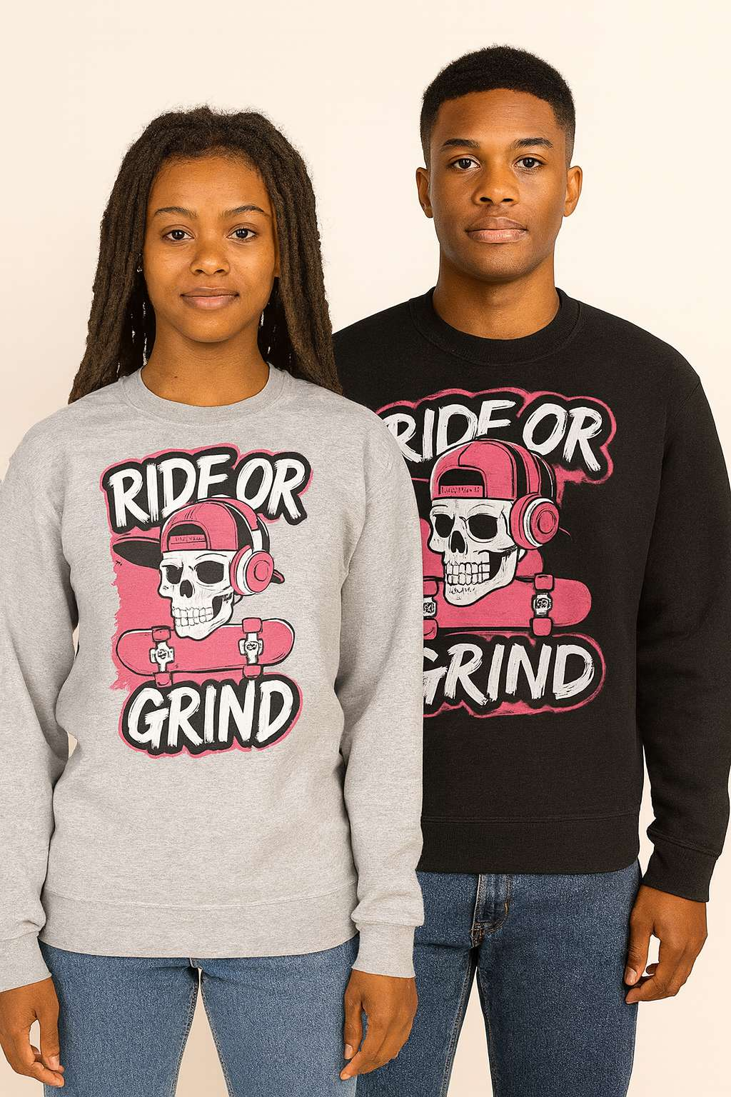 Ride or Grind Skull Sweatshirt – Bold Skate Streetwear Vibe