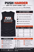PUSH HARDER Dry Fit Gym Tank Top – 100% Polyester Sleeveless Workout Shirt