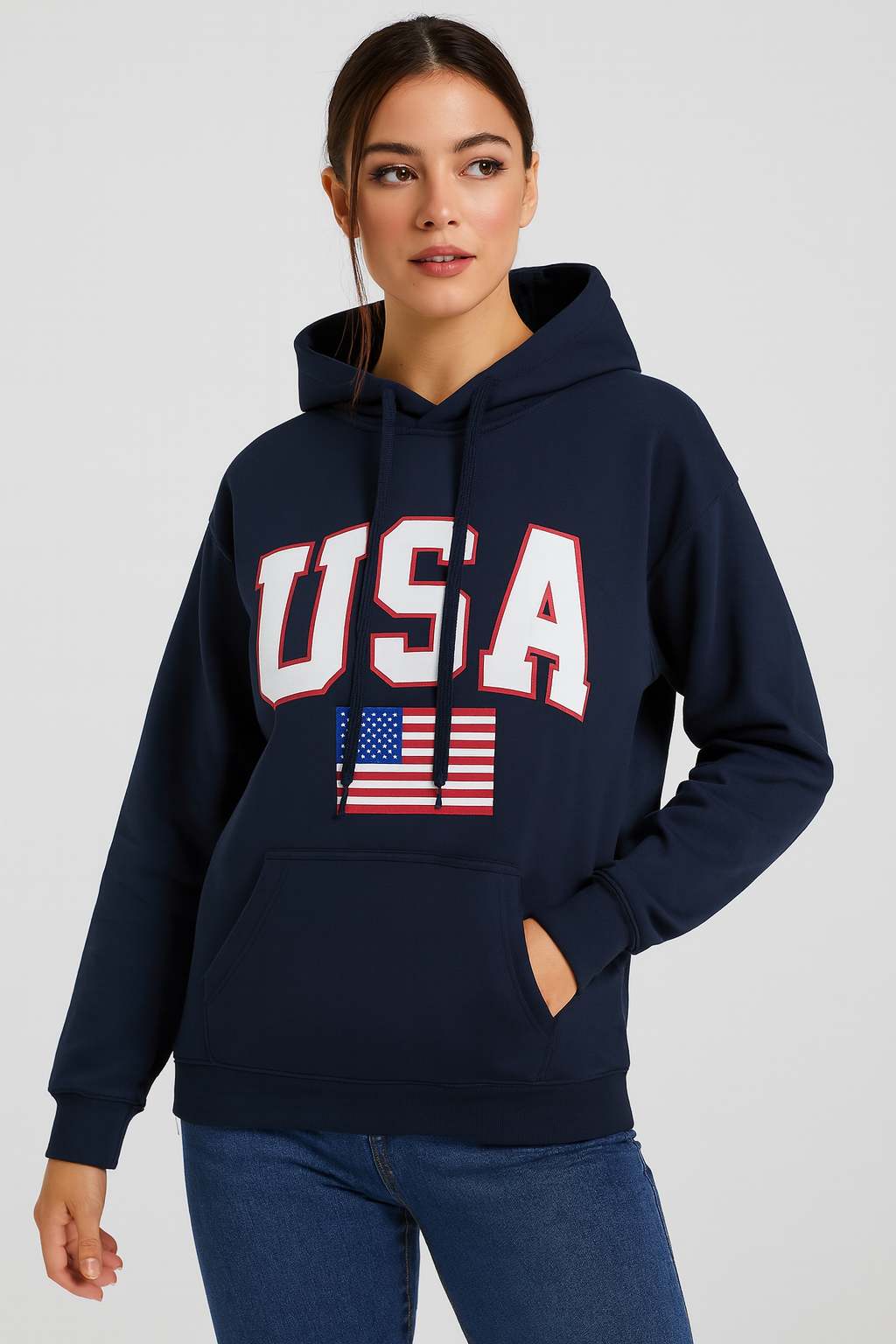 USA Classic Fit Hoodie – Midweight 280 GSM Cotton Blend with High-Quality DTF Print
