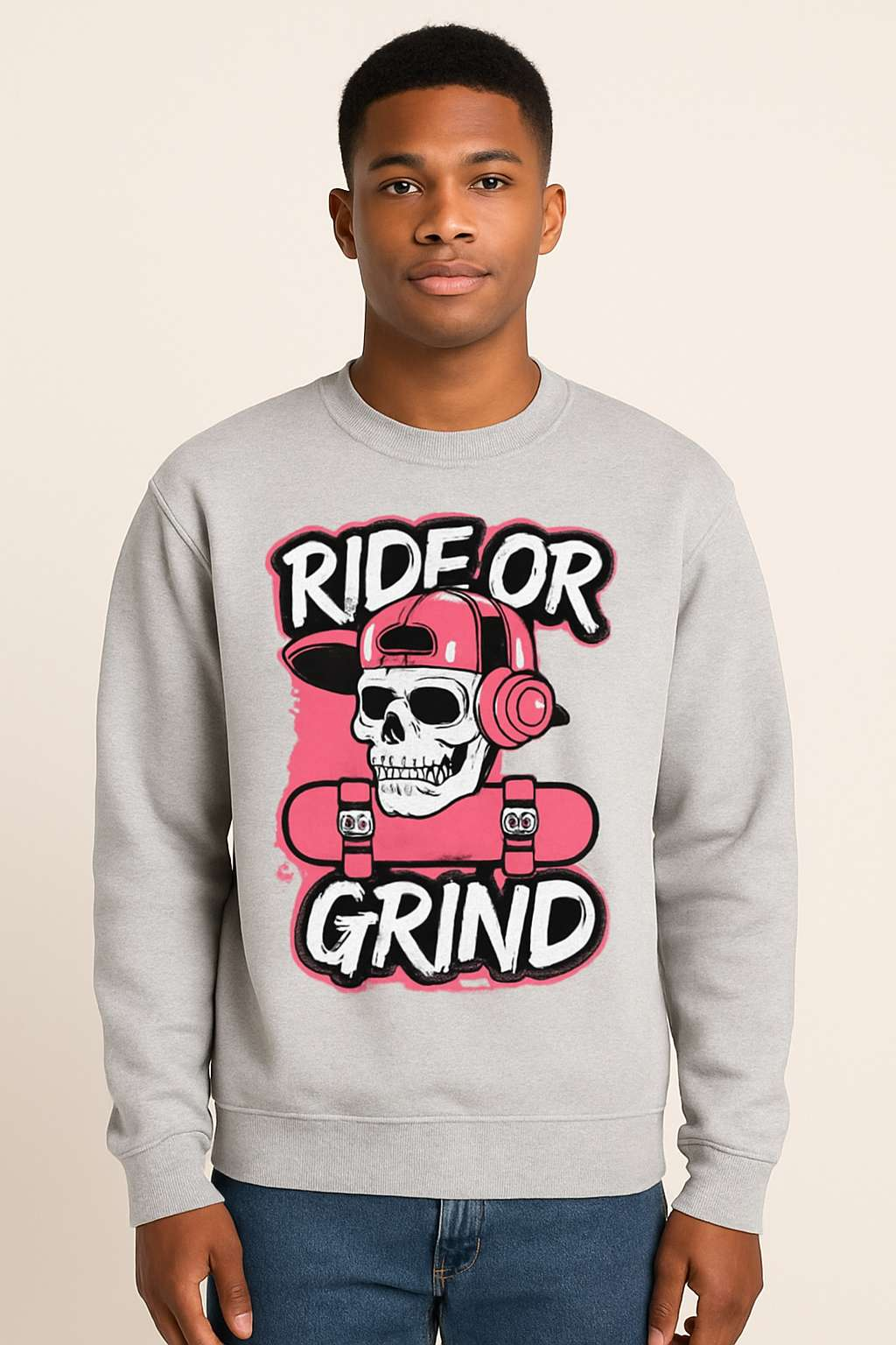 Ride or Grind Skull Sweatshirt – Bold Skate Streetwear Vibe Secondary image
