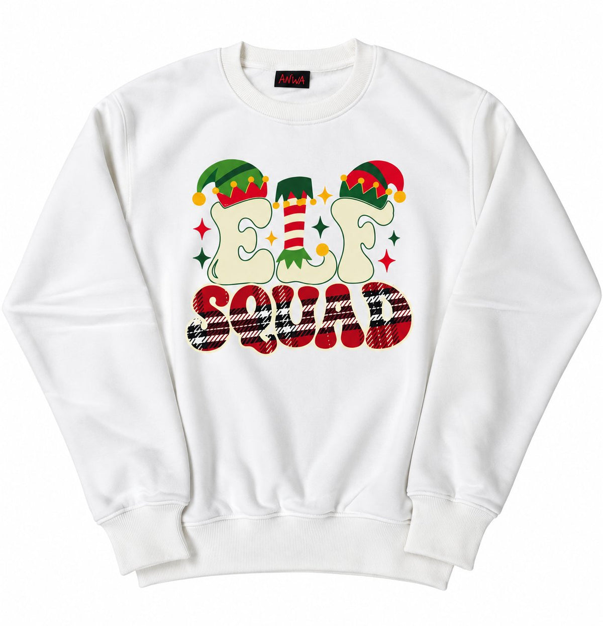 ELF SQUAD Christmas crewneck sweatshirt in Ivory White
